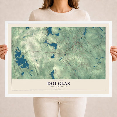 Douglas, Massachusetts map print - 18 x 24 white Ayous wood frame