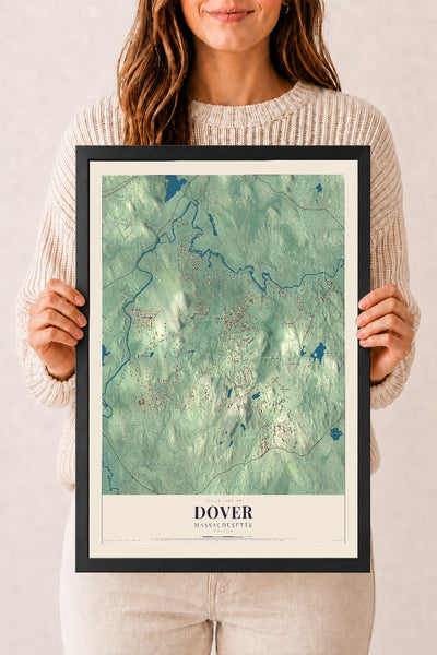 Dover, Massachusetts map print - 12 x 18 black Ayous wood frame