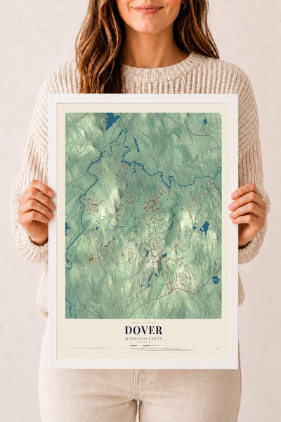 Dover, Massachusetts map print - 12 x 18 white Ayous wood frame