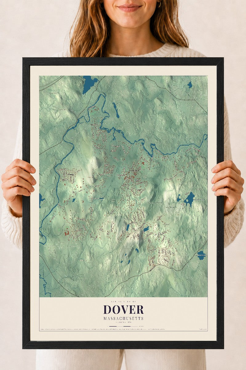 Dover, Massachusetts map print - 18 x 24 black Ayous wood frame