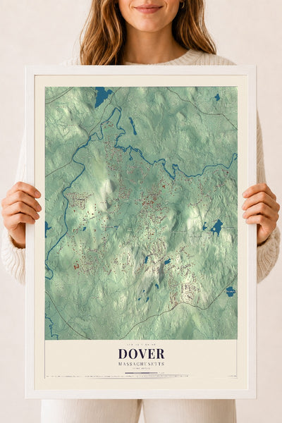 Dover, Massachusetts map print - 18 x 24 white Ayous wood frame