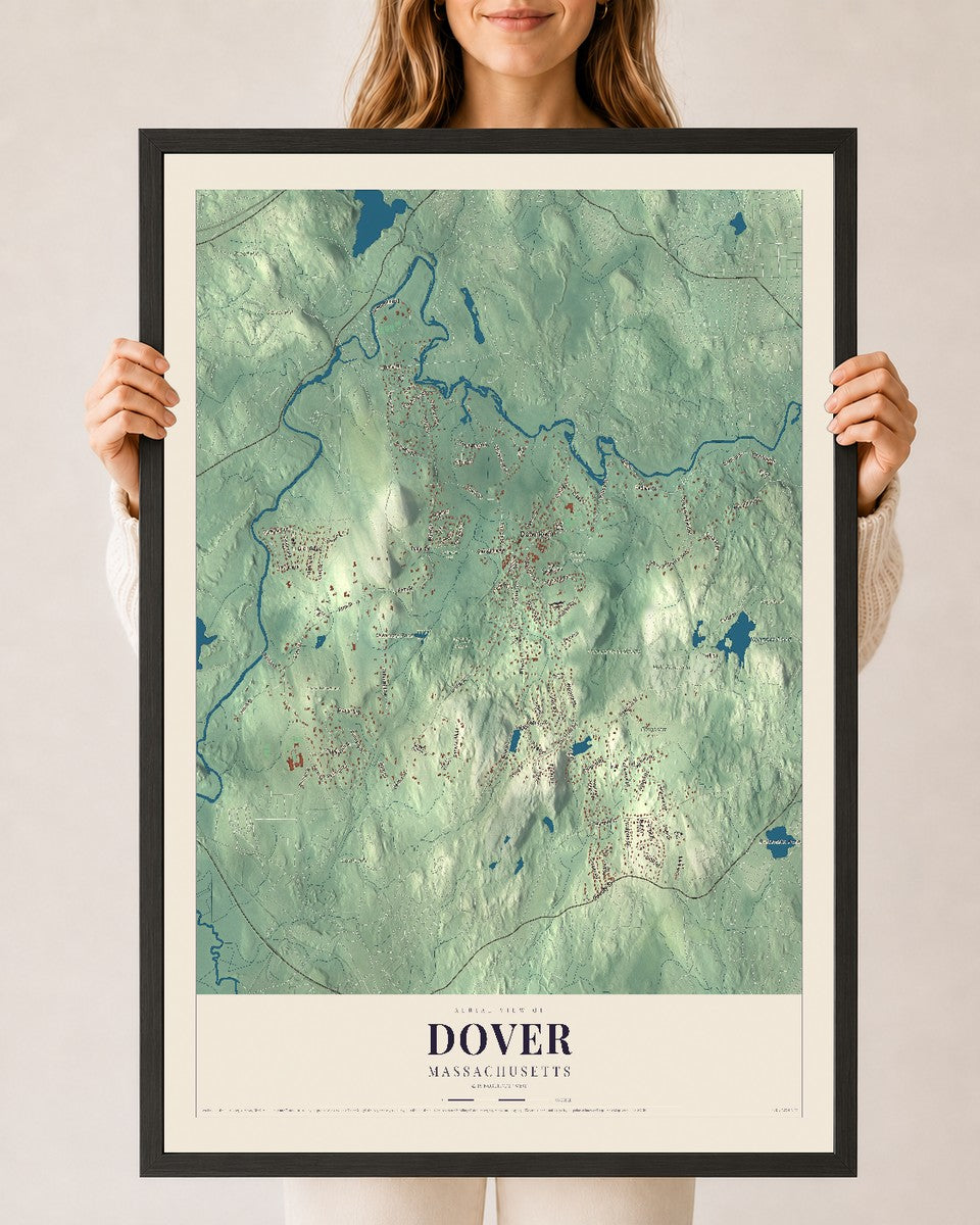 Dover, Massachusetts map print - 24 x 36 black Ayous wood frame