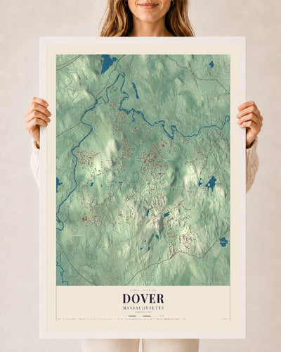 Dover, Massachusetts map print - 24 x 36 white Ayous wood frame