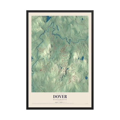 Map of Dover, Massachusetts, 12 x 18 inch print in a black wood frame