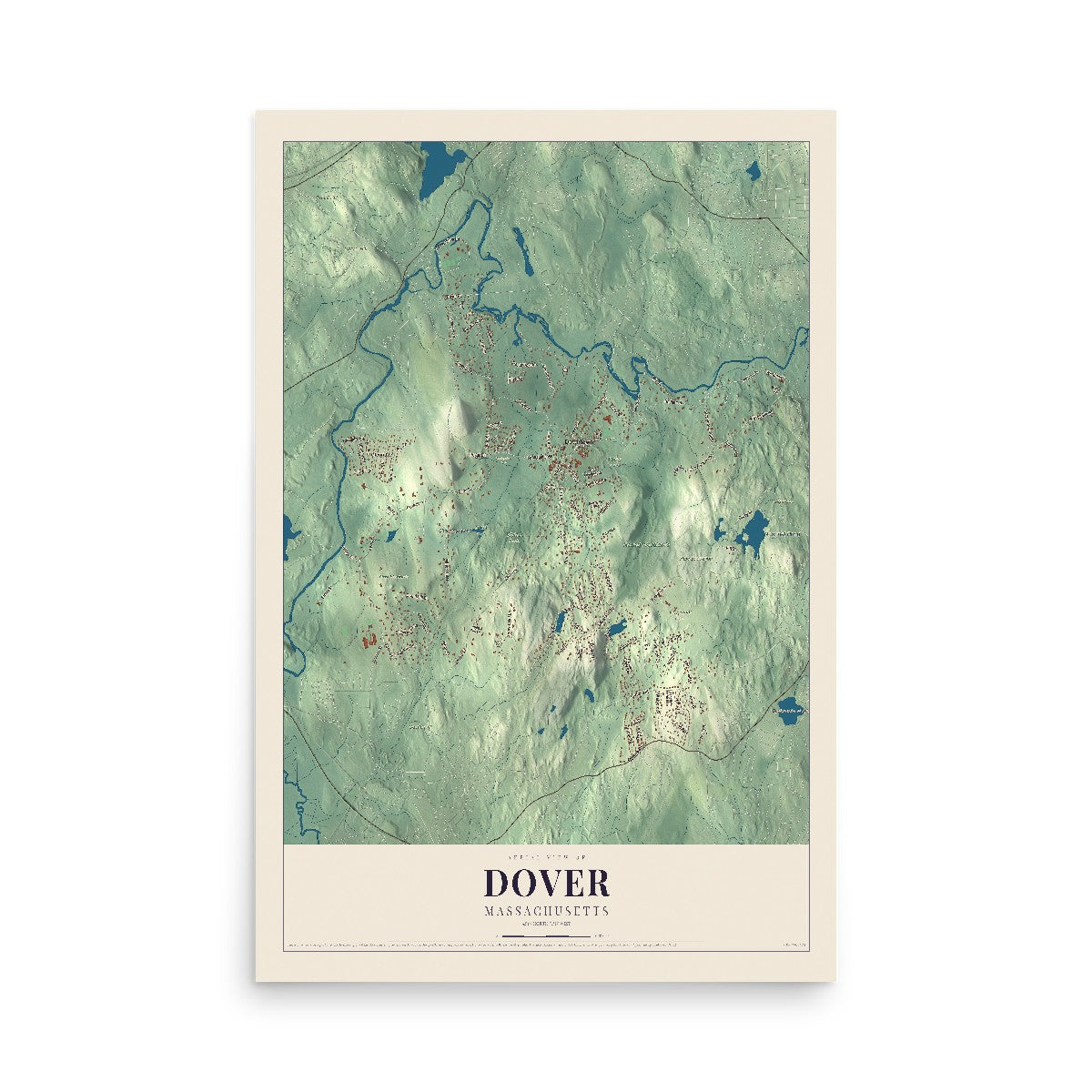 Map of Dover, Massachusetts, 12 x 18 inch unframed archival matte print