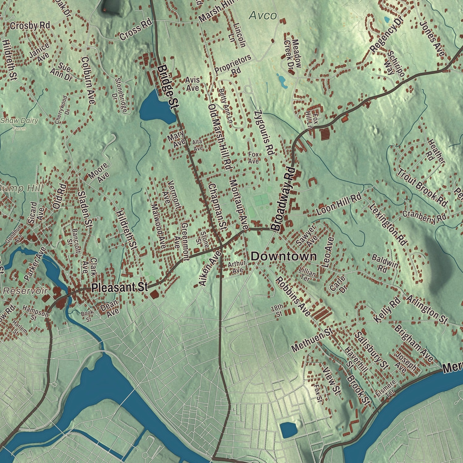Street and neighborhood detail from the Dracut, Massachusetts map