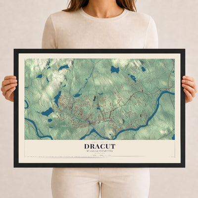 Dracut, Massachusetts map print - 12 x 18 black Ayous wood frame