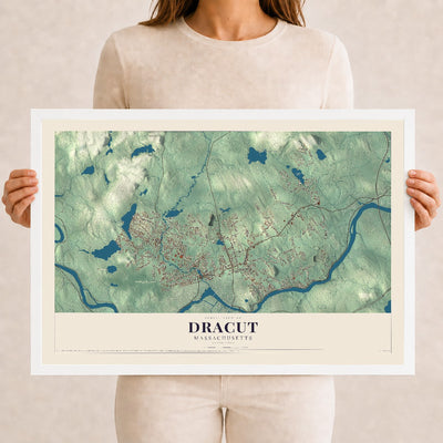 Dracut, Massachusetts map print - 12 x 18 white Ayous wood frame