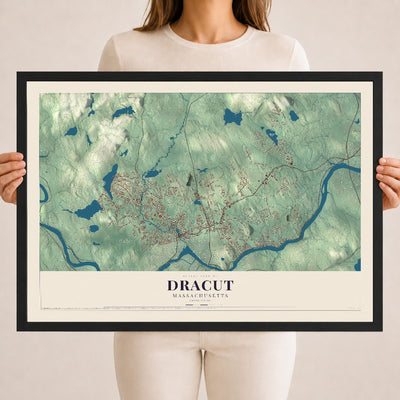 Dracut, Massachusetts map print - 18 x 24 black Ayous wood frame