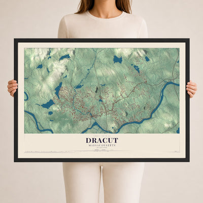 Dracut, Massachusetts map print - 24 x 36 black Ayous wood frame