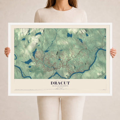 Dracut, Massachusetts map print - 24 x 36 white Ayous wood frame