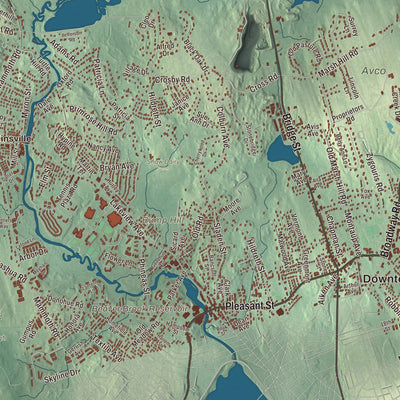 Terrain and local geography detail from the Dracut, Massachusetts map