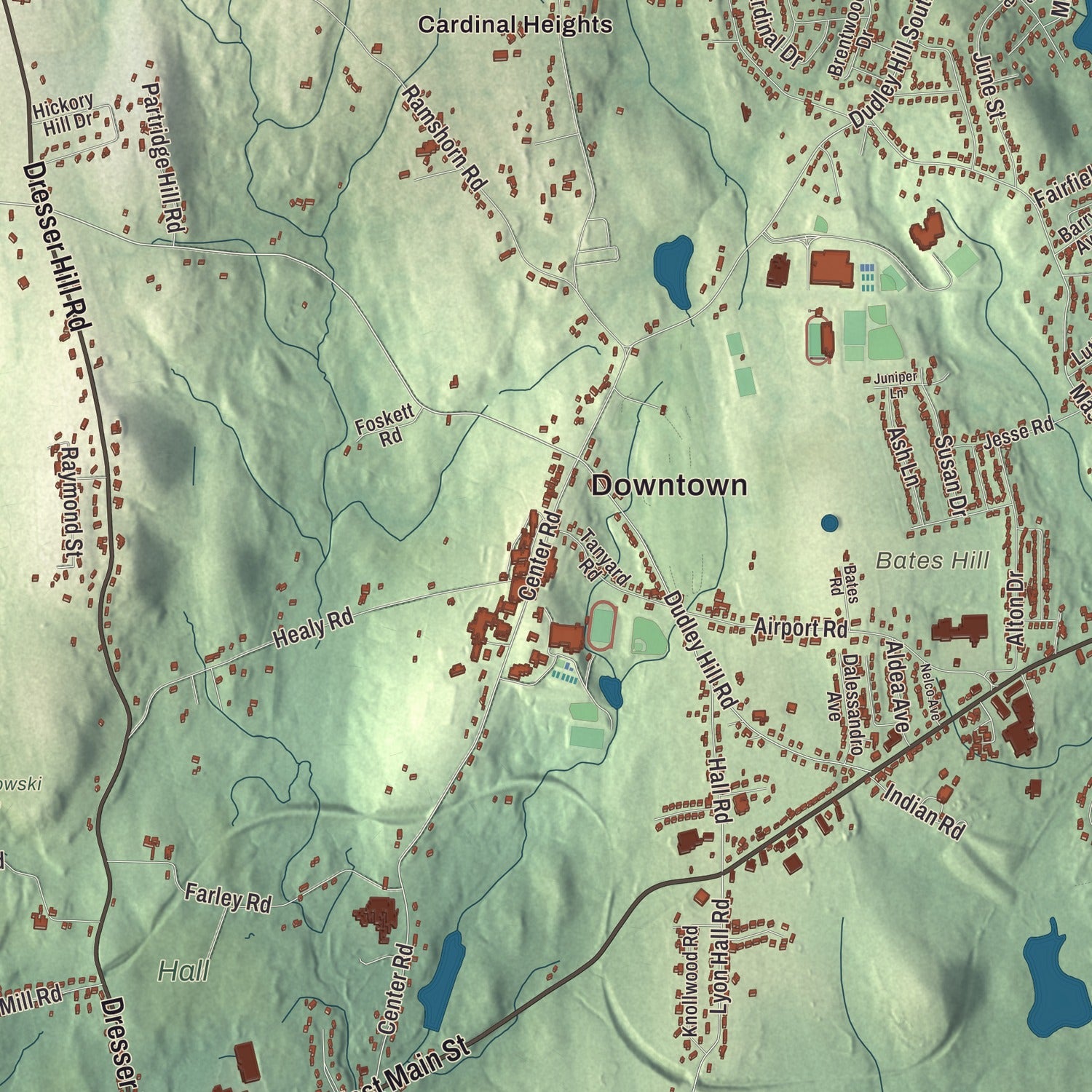 Street and neighborhood detail from the Dudley, Massachusetts map