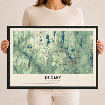 Dudley, Massachusetts map print - 12 x 18 black Ayous wood frame