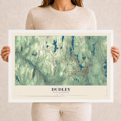 Dudley, Massachusetts map print - 12 x 18 white Ayous wood frame