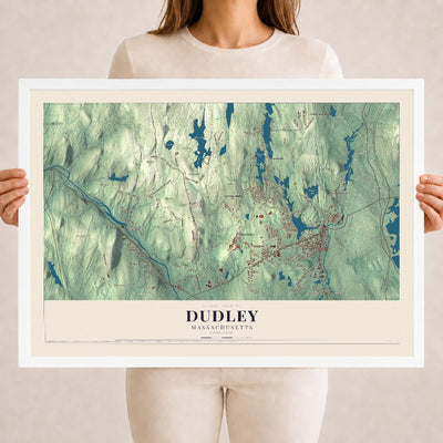 Dudley, Massachusetts map print - 18 x 24 white Ayous wood frame