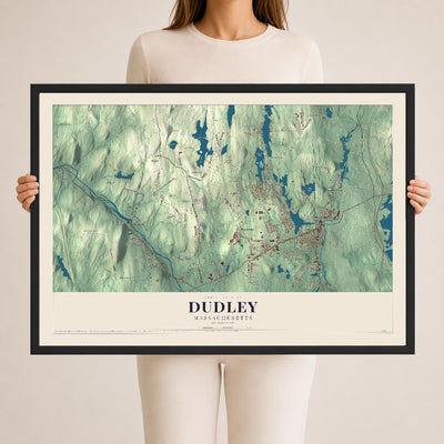 Dudley, Massachusetts map print - 24 x 36 black Ayous wood frame