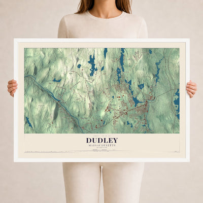 Dudley, Massachusetts map print - 24 x 36 white Ayous wood frame