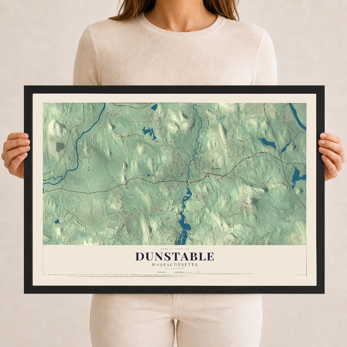 Dunstable, Massachusetts map print - 12 x 18 black Ayous wood frame