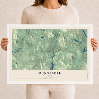 Dunstable, Massachusetts map print - 12 x 18 white Ayous wood frame