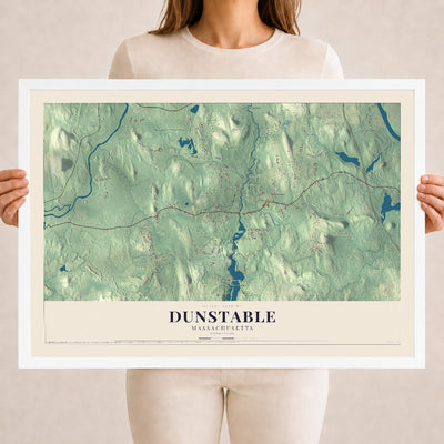 Dunstable, Massachusetts map print - 18 x 24 white Ayous wood frame