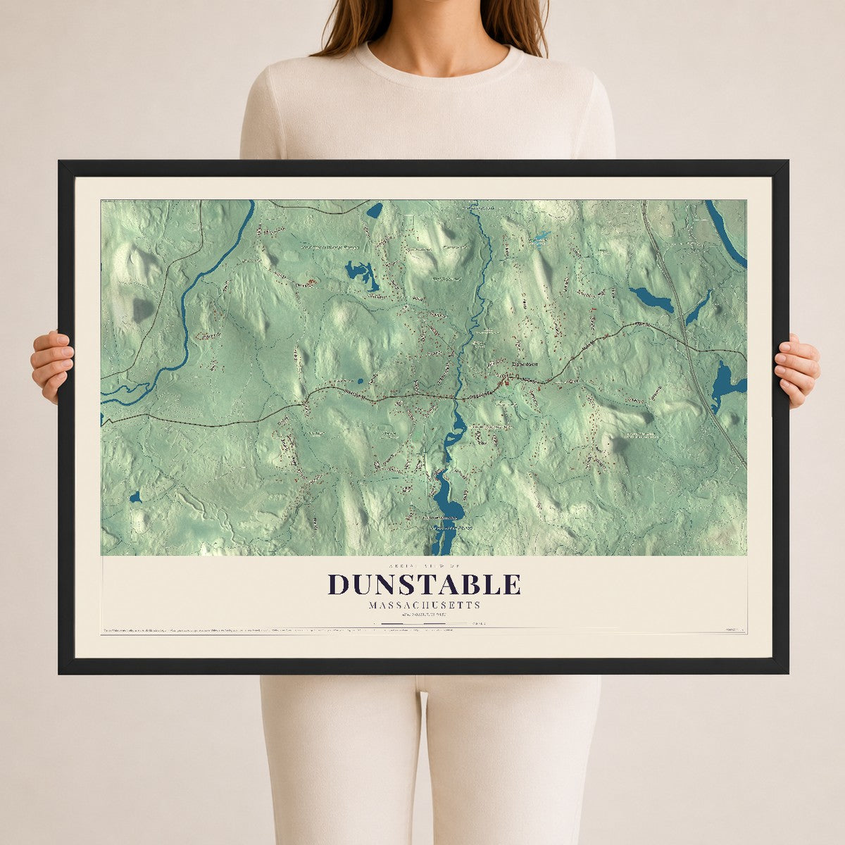Dunstable, Massachusetts map print - 24 x 36 black Ayous wood frame