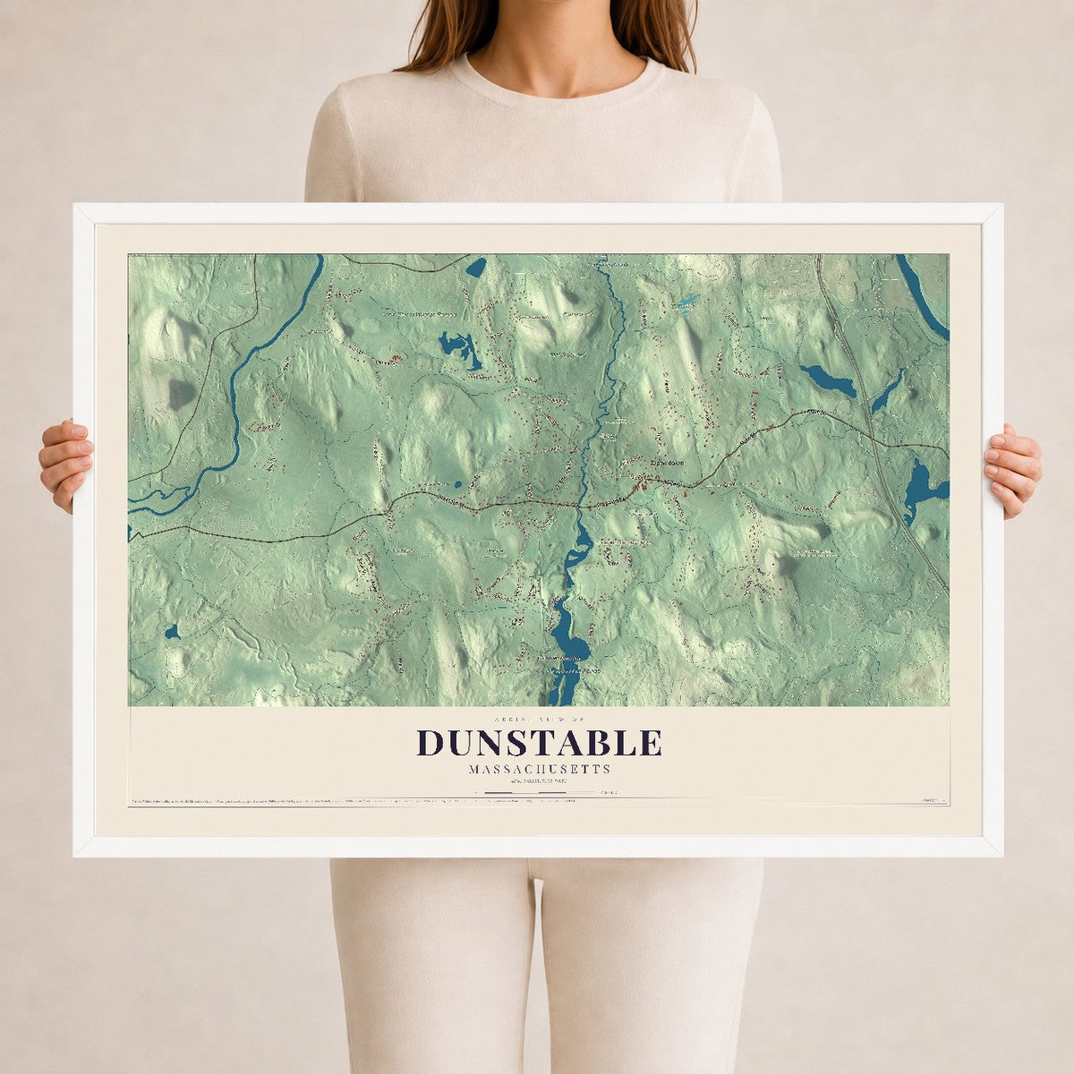 Dunstable, Massachusetts map print - 24 x 36 white Ayous wood frame