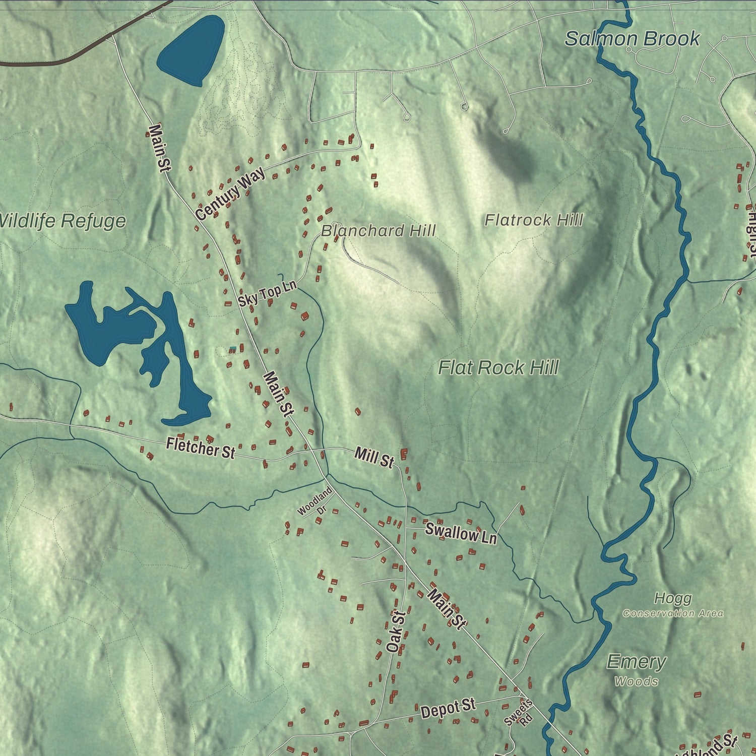Terrain and local geography detail from the Dunstable, Massachusetts map