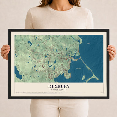 Duxbury, Massachusetts map print - 12 x 18 black Ayous wood frame