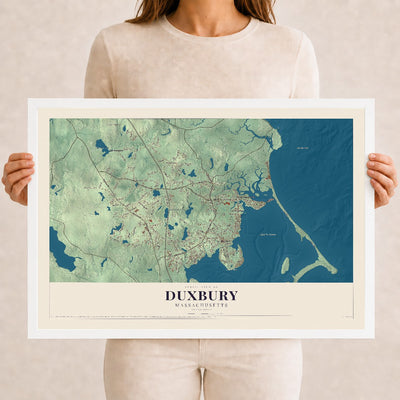 Duxbury, Massachusetts map print - 12 x 18 white Ayous wood frame