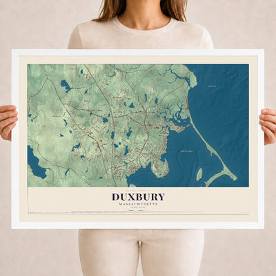 Duxbury, Massachusetts map print - 18 x 24 white Ayous wood frame
