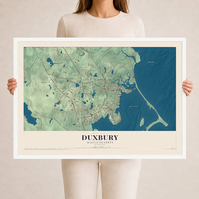 Duxbury, Massachusetts map print - 24 x 36 white Ayous wood frame