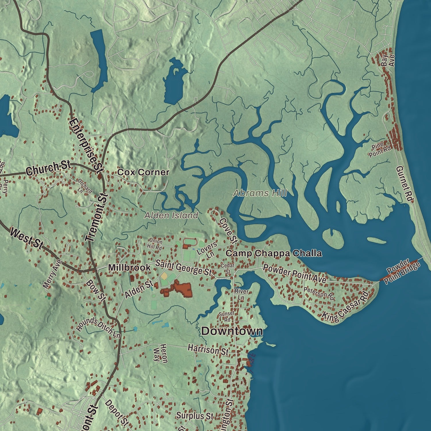 Terrain and local geography detail from the Duxbury, Massachusetts map