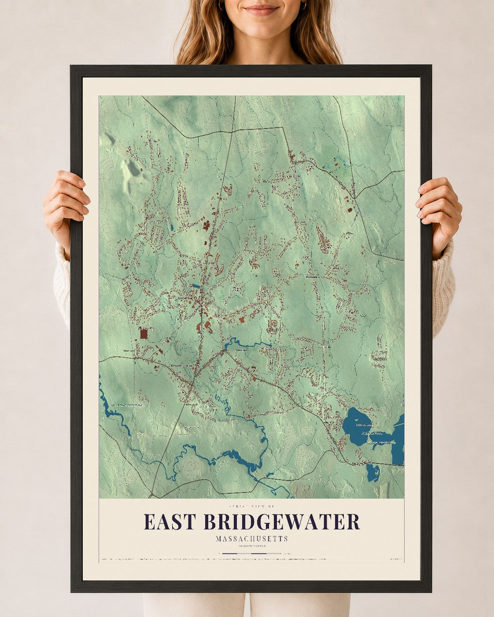 East Bridgewater, Massachusetts map print - 24 x 36 black Ayous wood frame