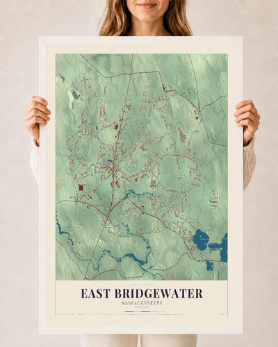 East Bridgewater, Massachusetts map print - 24 x 36 white Ayous wood frame