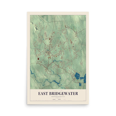 Map of East Bridgewater, Massachusetts, 12 x 18 inch unframed archival matte print