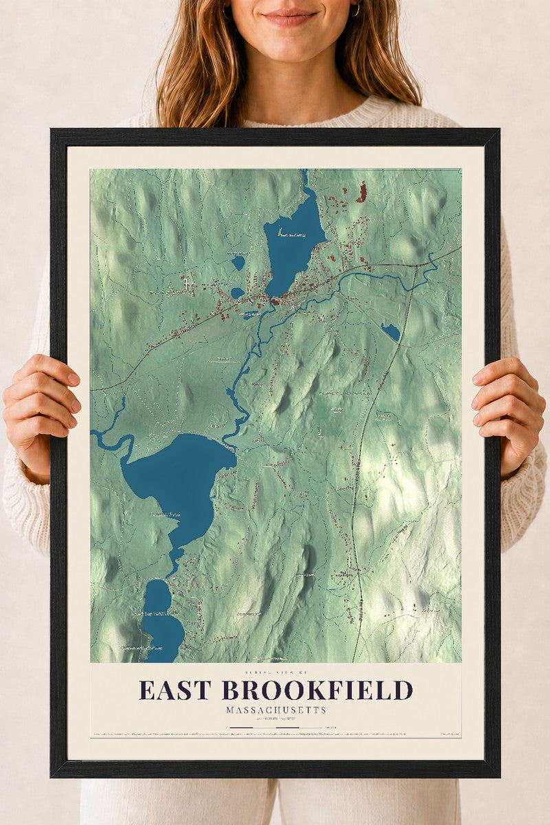 East Brookfield, Massachusetts map print - 18 x 24 black Ayous wood frame