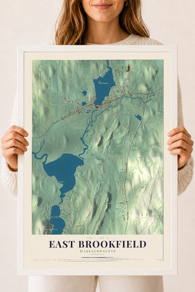 East Brookfield, Massachusetts map print - 18 x 24 white Ayous wood frame