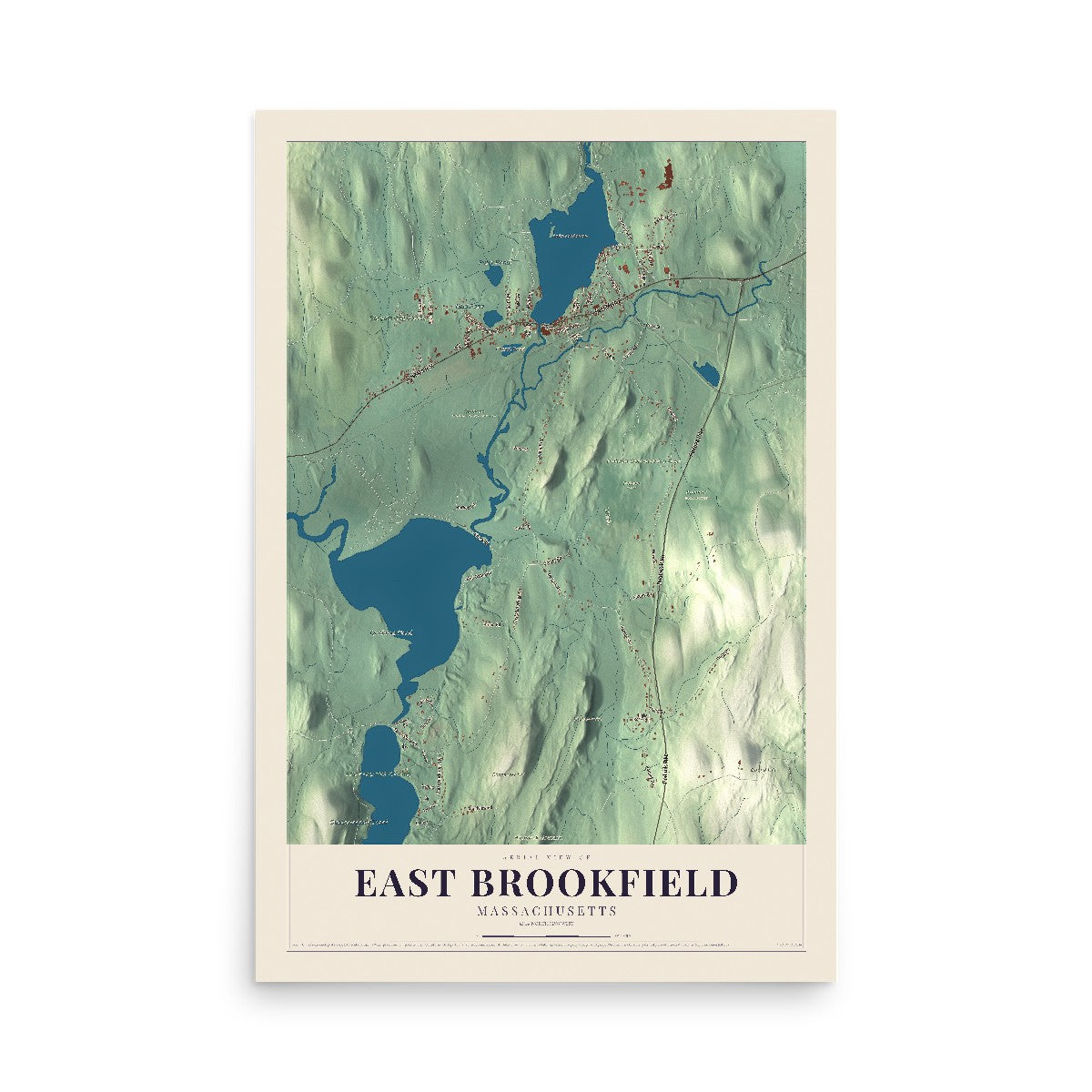 Map of East Brookfield, Massachusetts, 12 x 18 inch unframed archival matte print