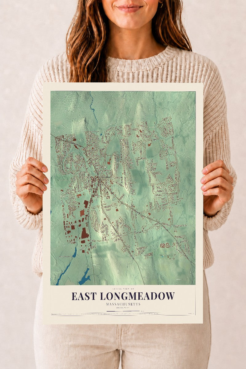East Longmeadow, Massachusetts map print - 12 x 18 archival matte print
