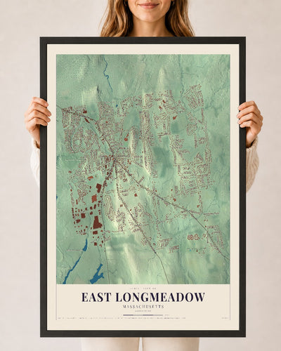 East Longmeadow, Massachusetts map print - 24 x 36 black Ayous wood frame