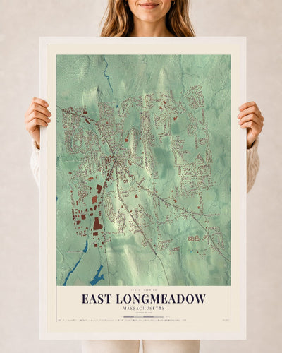 East Longmeadow, Massachusetts map print - 24 x 36 white Ayous wood frame