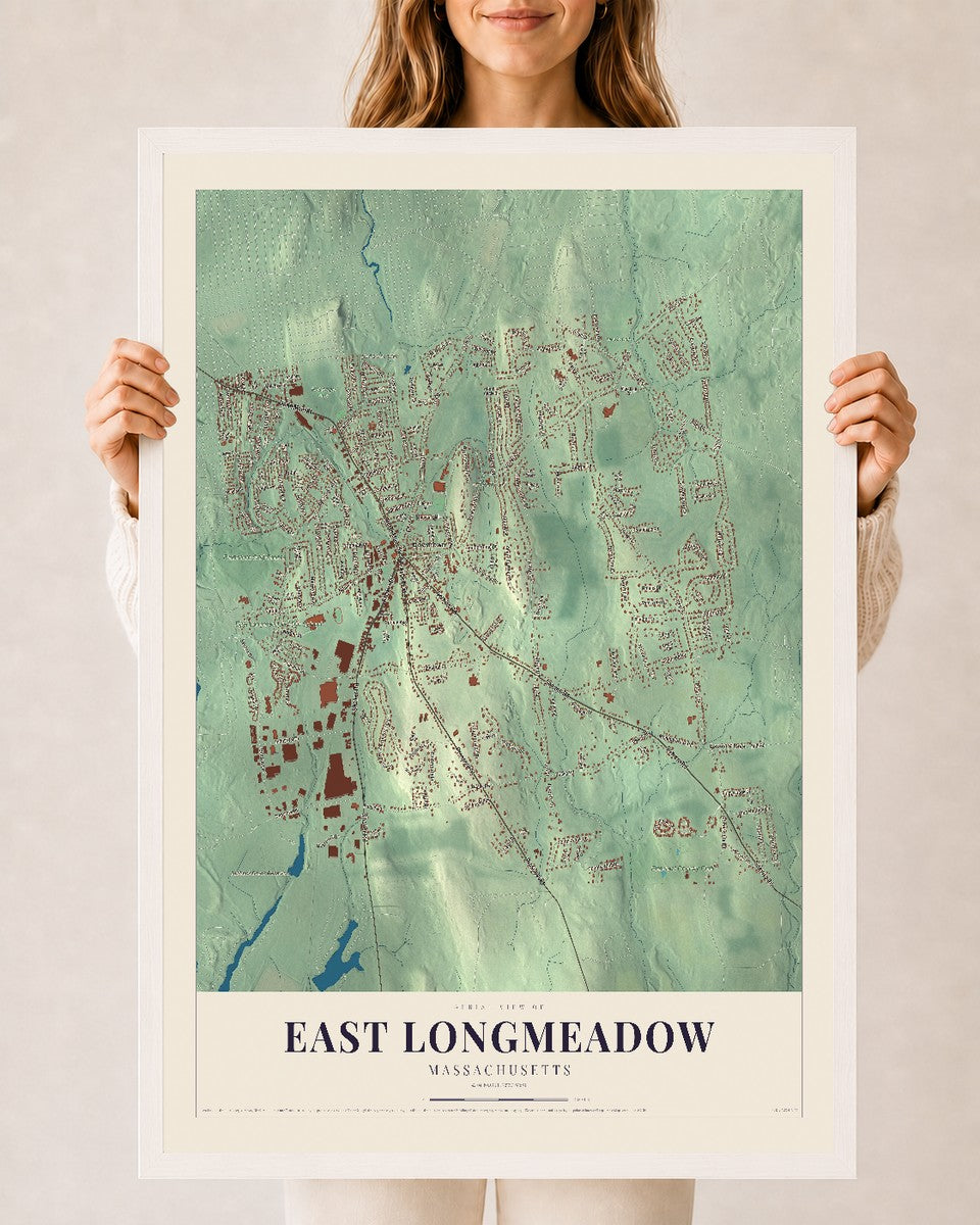 East Longmeadow, Massachusetts map print - 24 x 36 white Ayous wood frame