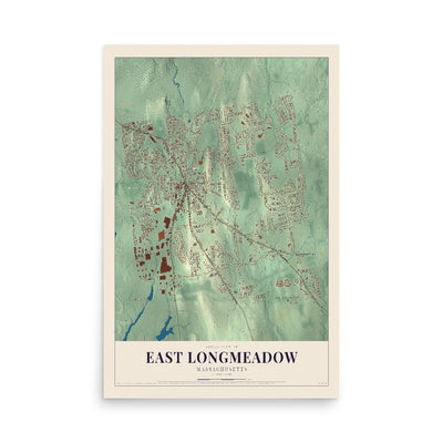 Map of East Longmeadow, Massachusetts, 12 x 18 inch unframed archival matte print