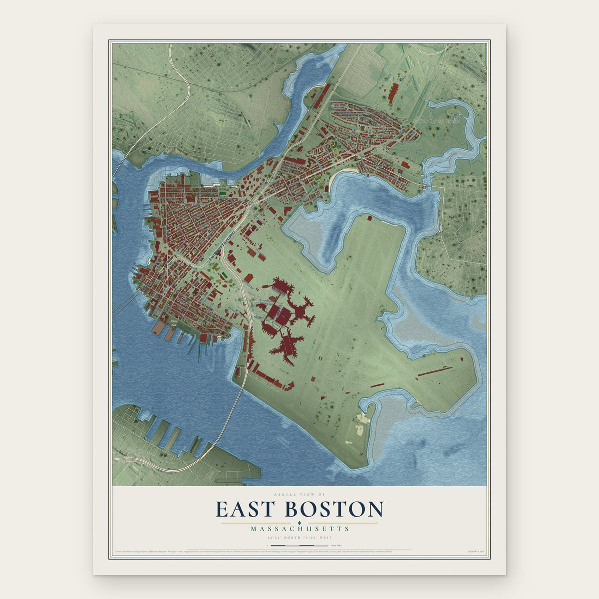 East Boston, Massachusetts map print, the full design