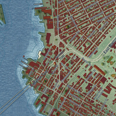 Close-up of the map of East Boston, Massachusetts print showing street and building detail
