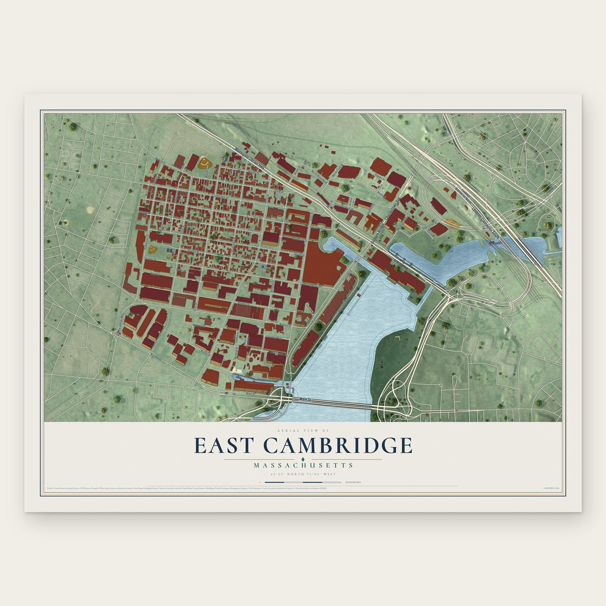 East Cambridge, Massachusetts map print, the full design