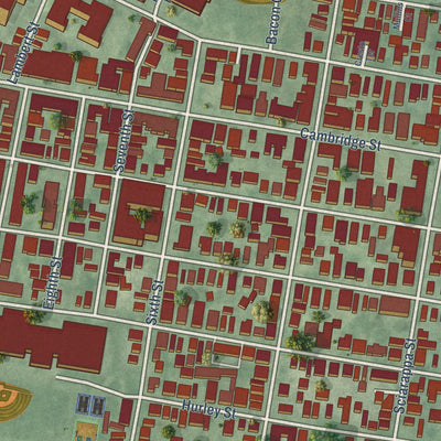 Close-up of the map of East Cambridge, Massachusetts print showing street and building detail