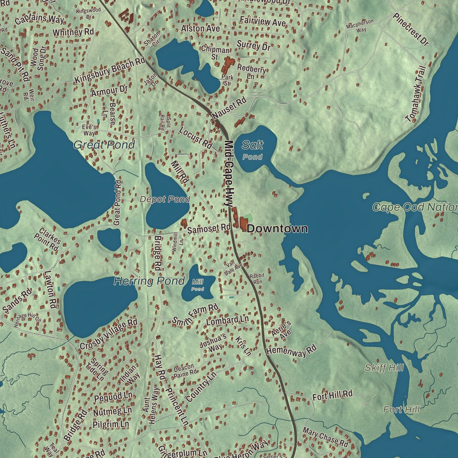 Street and neighborhood detail from the Eastham, Massachusetts map