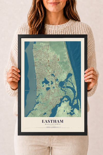 Eastham, Massachusetts map print - 12 x 18 black Ayous wood frame